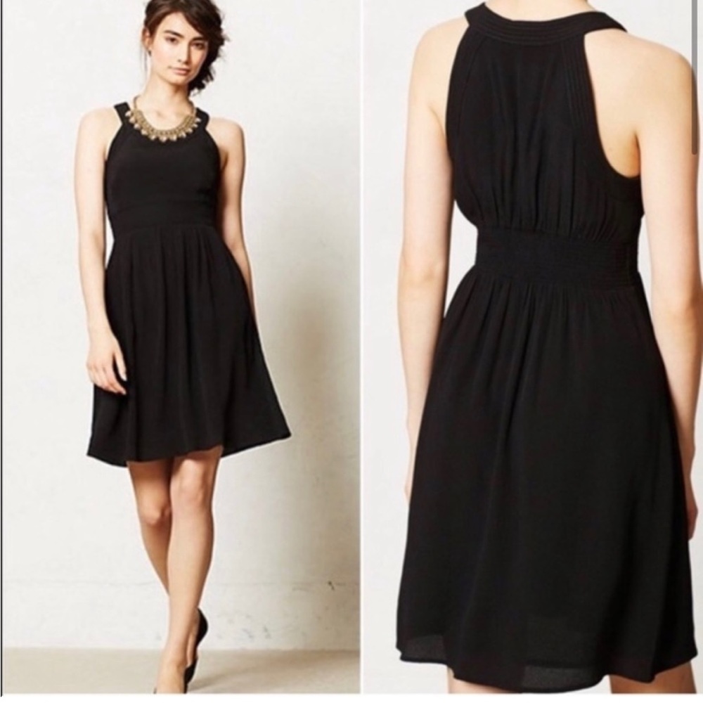 Anthropologie black crepe dress with stitch detail. Size 14